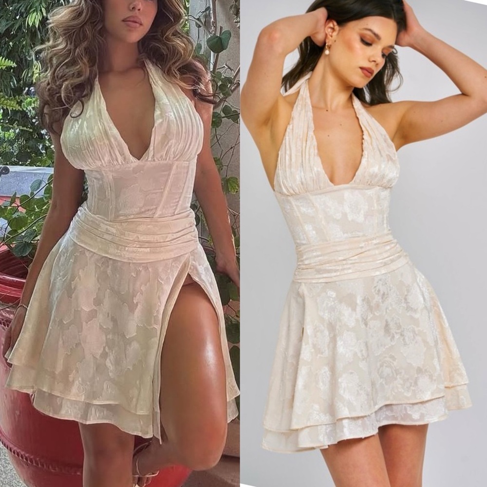 Elegant Cream Halter Mini Dress